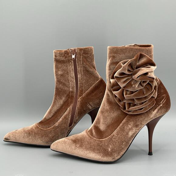 NEW Jeffrey Campbell Women’s Florette Crushed Velvet Boots Brown Size 5 - Picture 2 of 10